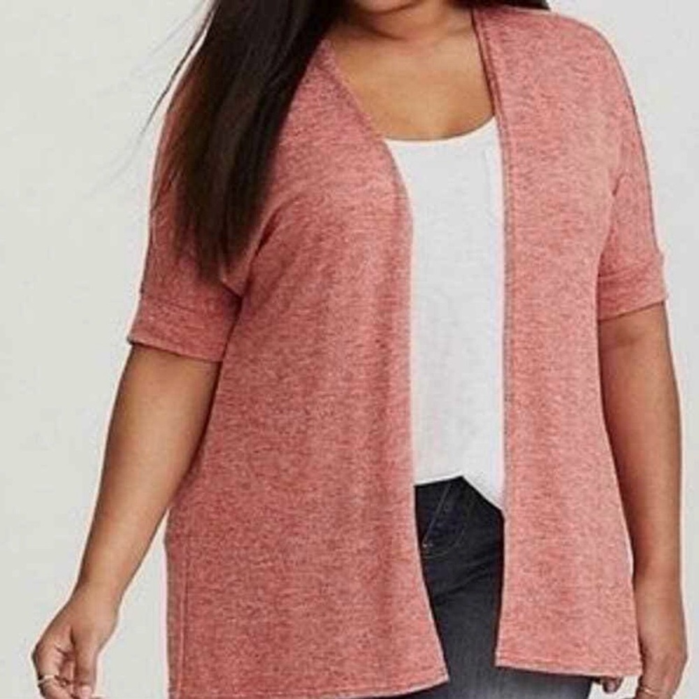 torrid Coral Open-Front Short Sleeve Cardigan